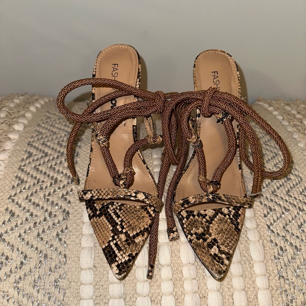 Snake Print Tie Heels
